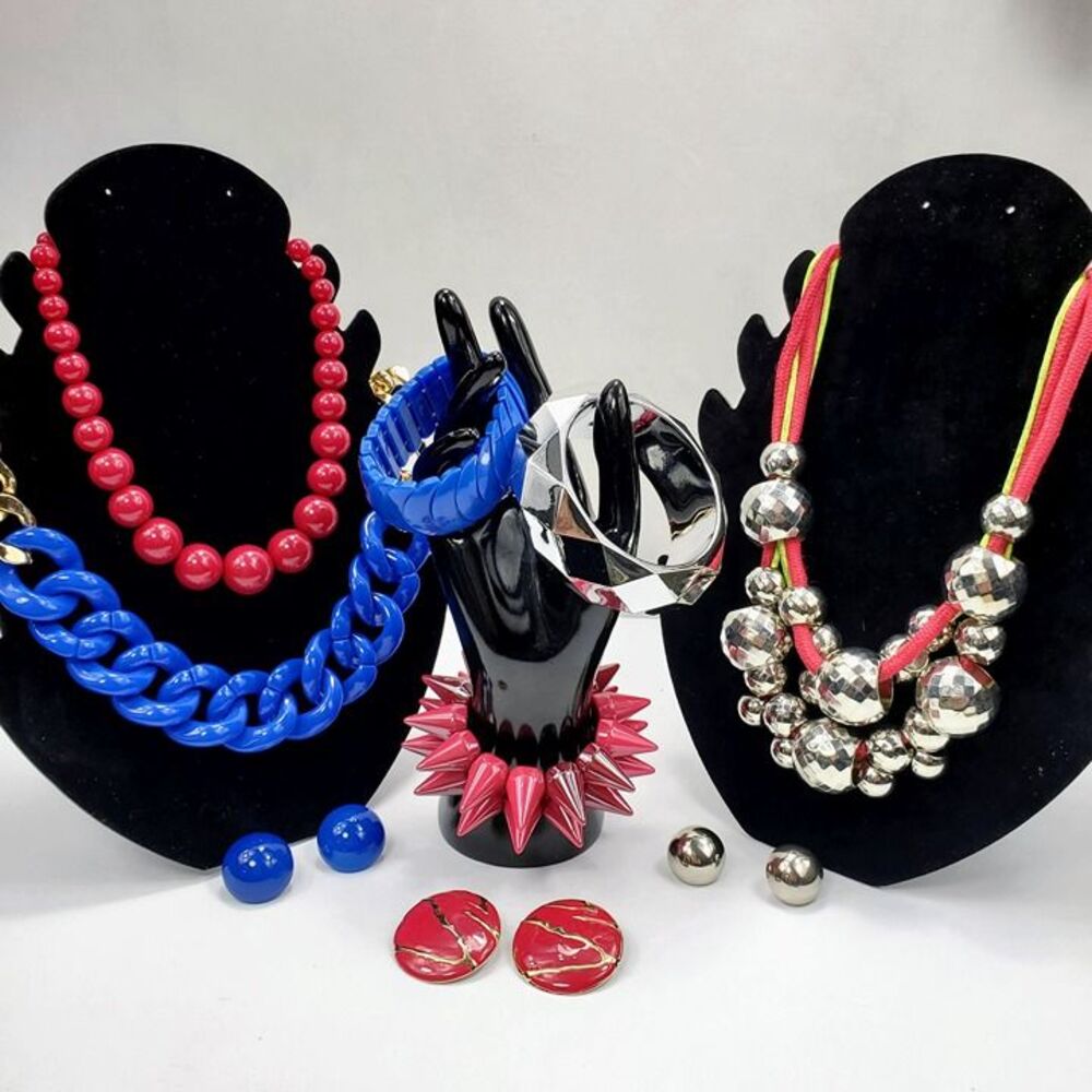 Vintage 80s Funky Fashion Jewelry Lot 9 Piece Statement Bundle